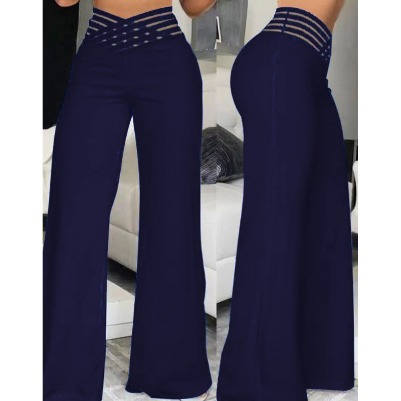 Women's High-Waist Cutout Belted Wide-Leg Straight Pants