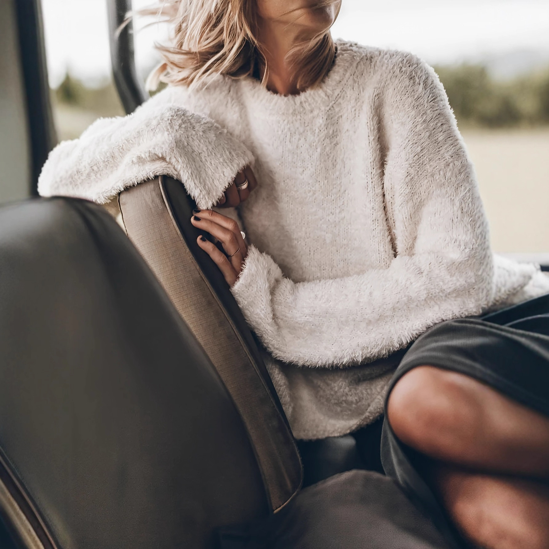 Women's Oversized Long Hair Knit Pullover Sweater with Subtle Shimmer