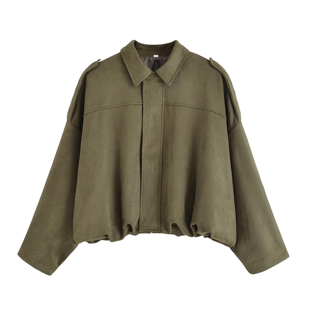 Suede-Feel Faux Leather Bomber Jacket with Lapel Collar