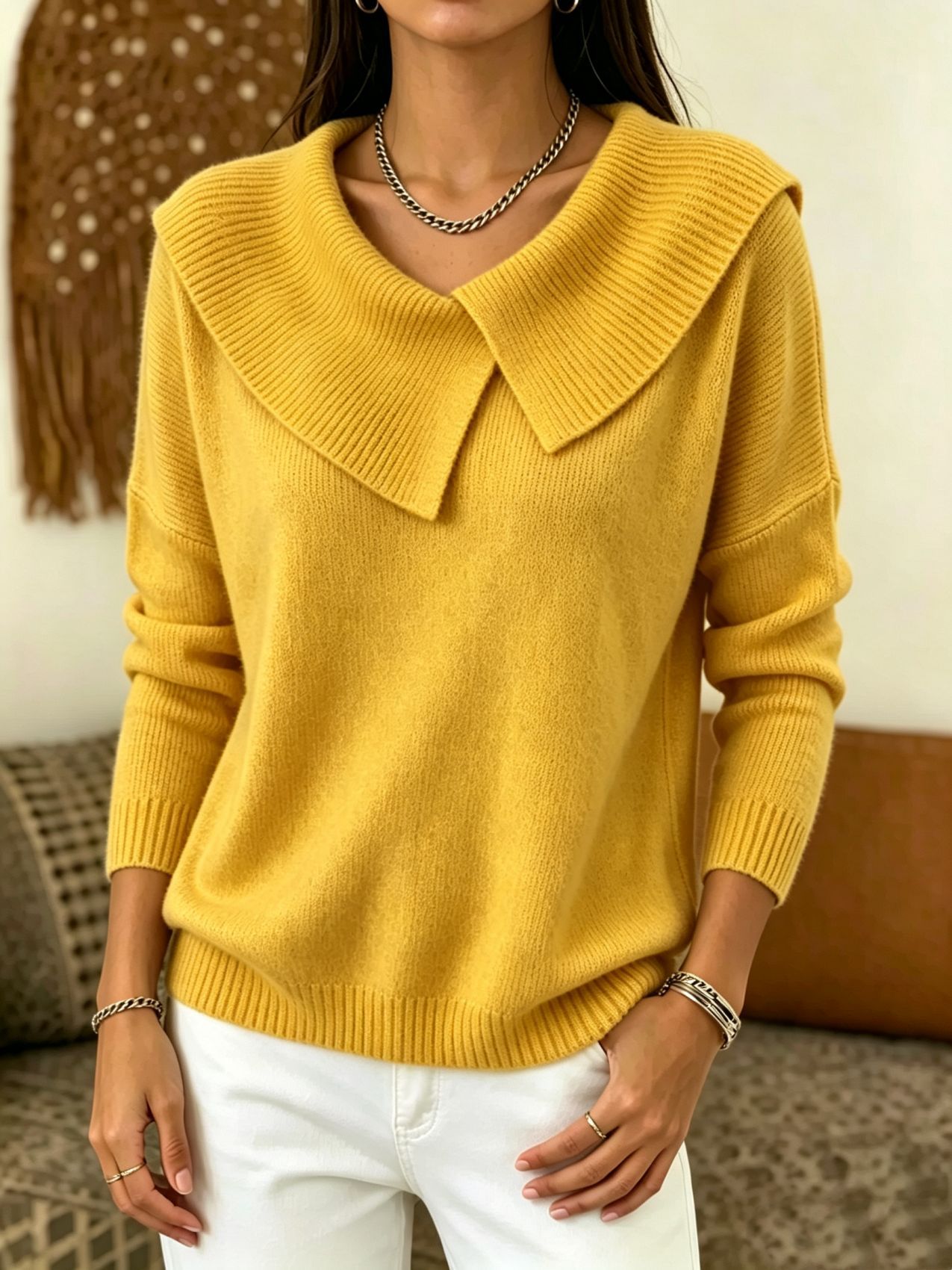 Korean Retro Doll Collar Knit Sweater Slimming Pullover
