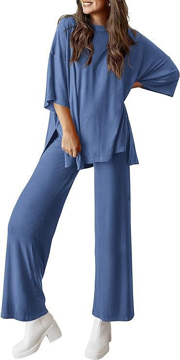 Women's Casual Two-Piece Set Short Sleeve Top & Wide-Leg Pants