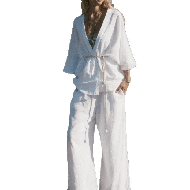 Relaxed Cotton-Blend Two-Piece Set Long Sleeve Shirt and Pants