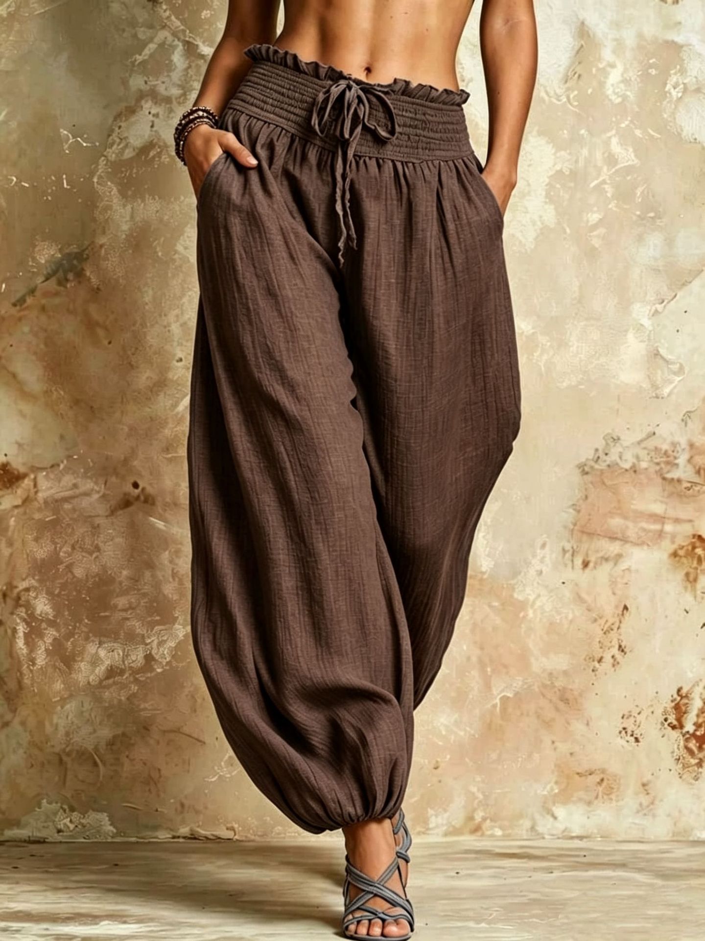 Solid Color High-Waist Straight-Leg Casual Pants