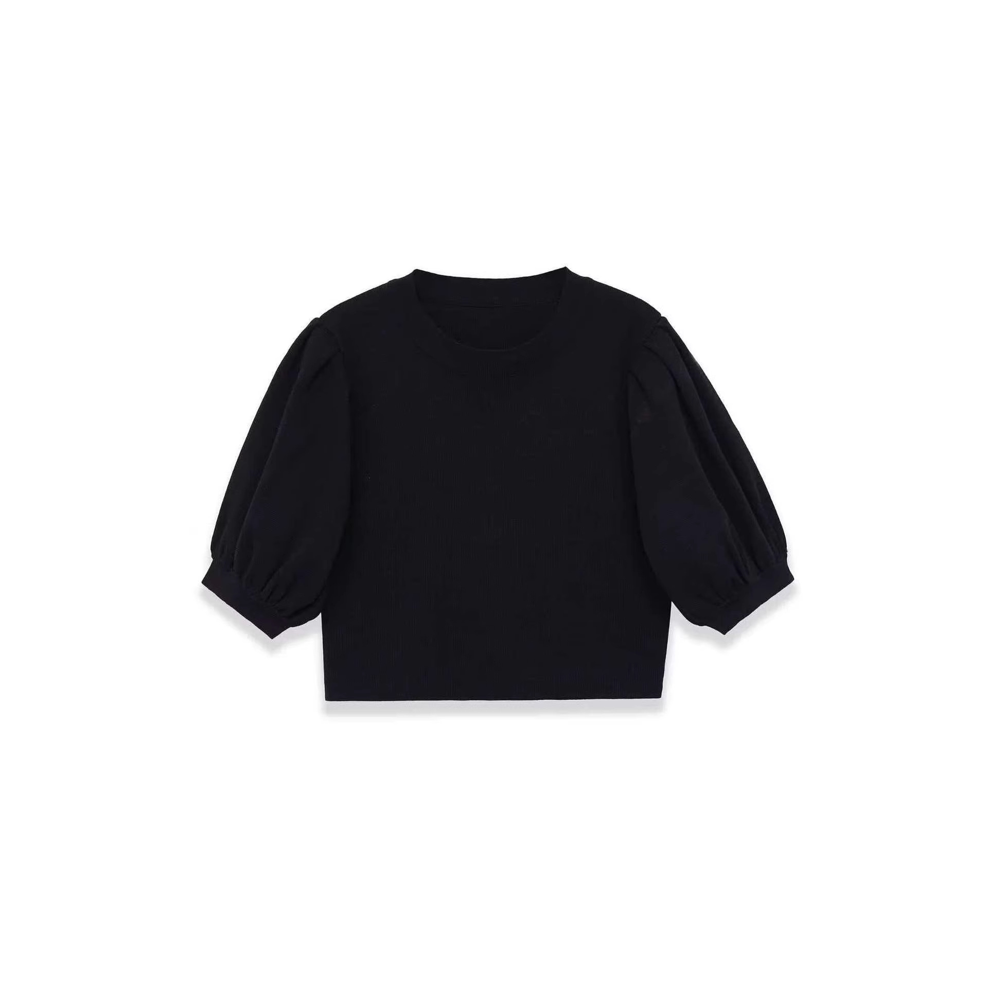 Women's Summer Round Neck Puff Sleeve Knit Top