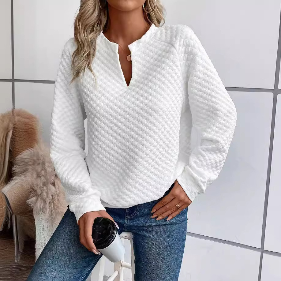 Women's Solid Color V-Neck Patchwork Long Sleeve Casual Sweatshirt