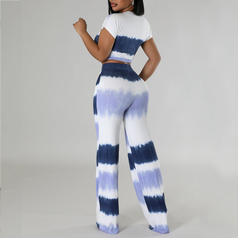 Women's Color-Block Tie-Waist Short-Sleeve Top and Pants Set