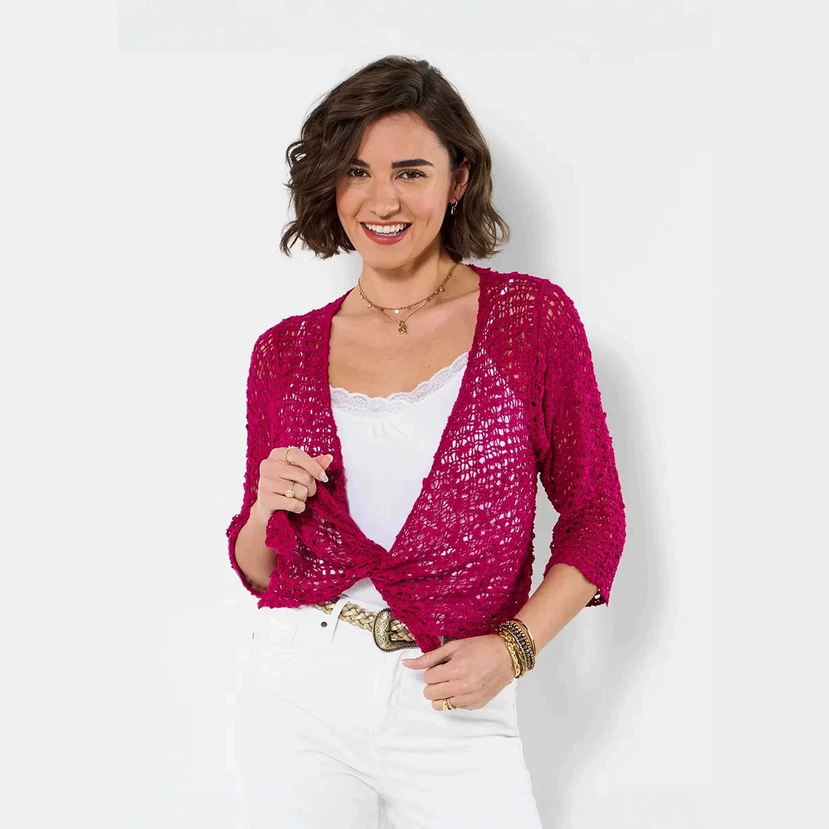 Women's Knit Beach Cardigan Cover-Up Slimming V-Neck Flared Sleeve