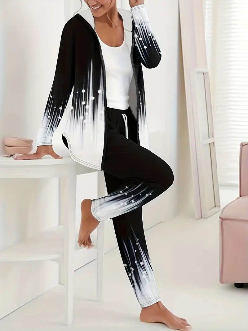 Women's 3D Digital Print Hooded Top and Pants Set Casual Streetwear
