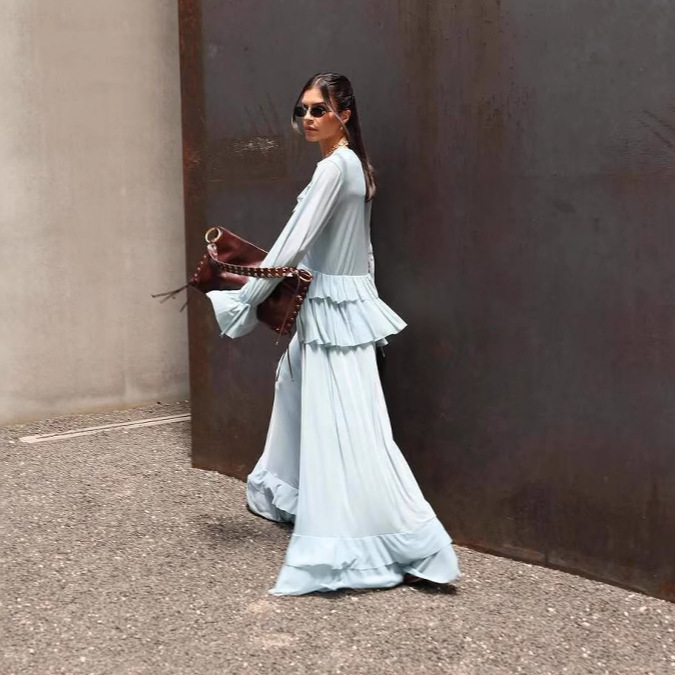 Layered Ruffle Long Sleeve Dress