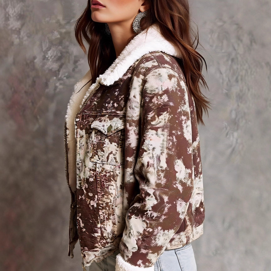 Retro Cow Print Corduroy Winter Jacket for Women