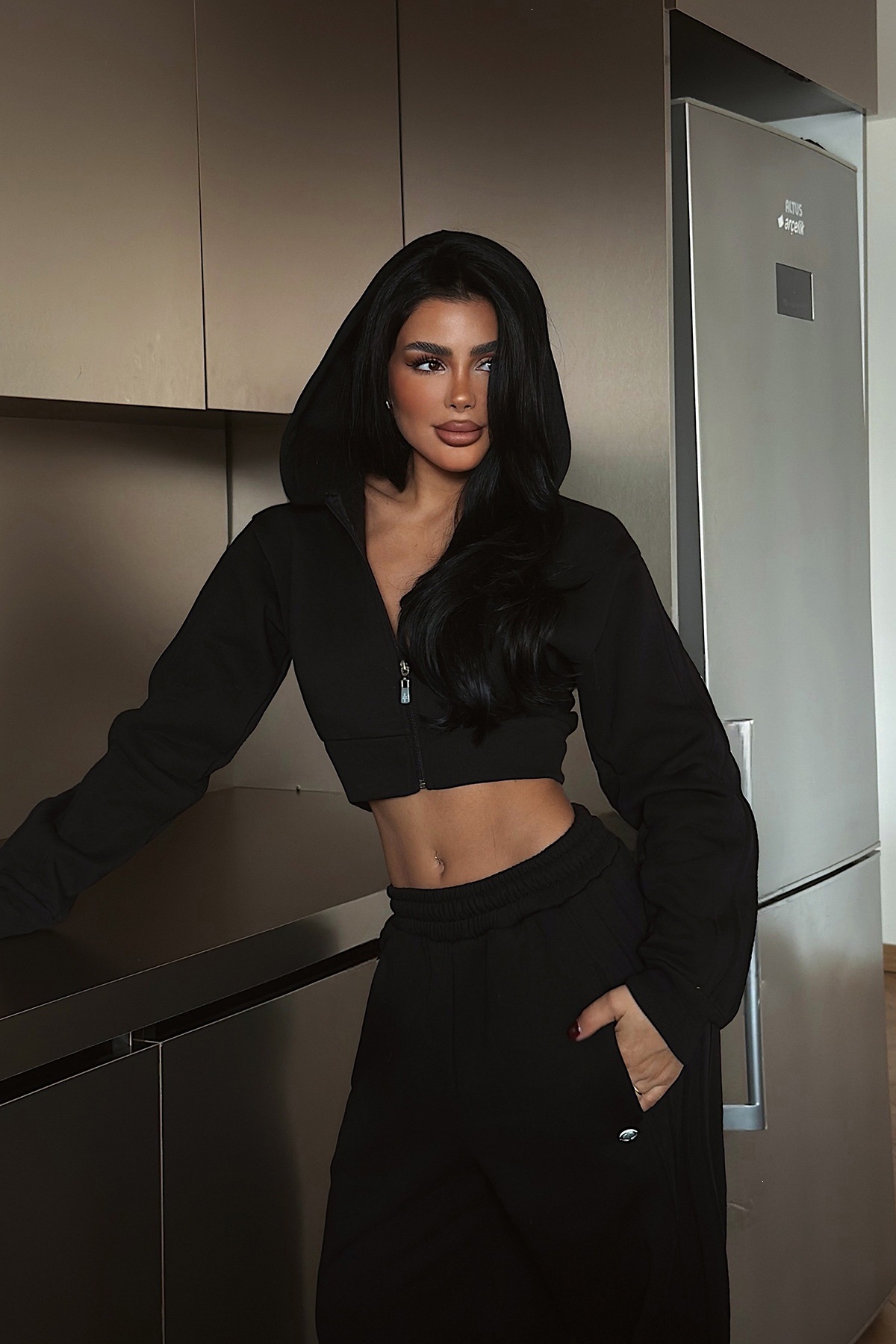 Cropped Zip-Up Hoodie and Wide-Leg Sweatpants Two-Piece Set