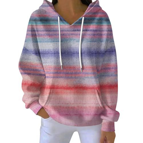 Women's Colorful Striped Print Casual Hoodie