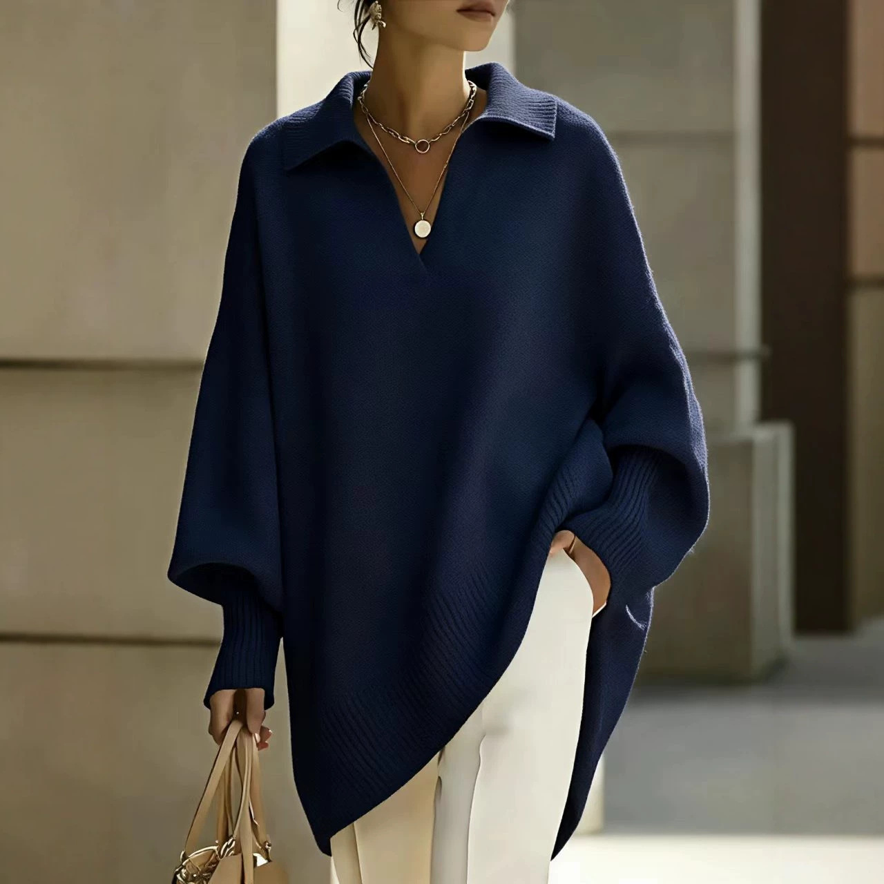 Women's Solid Color Long Sleeve V-Neck Loose Knit Sweater