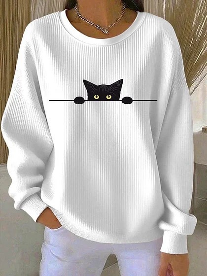 Women's Animal Wine Glass Paw Print Heart Print Crewneck Sweatshirt