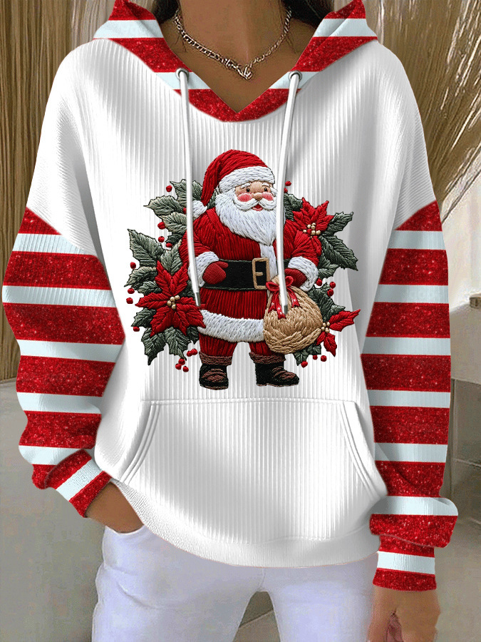Women's Santa Leaf Gift Print Hooded Sweatshirt