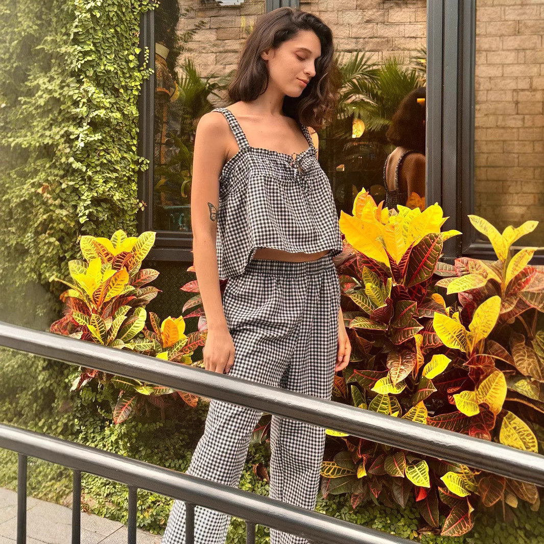 Women's Ruffle Tie Cami Top and Pants Set