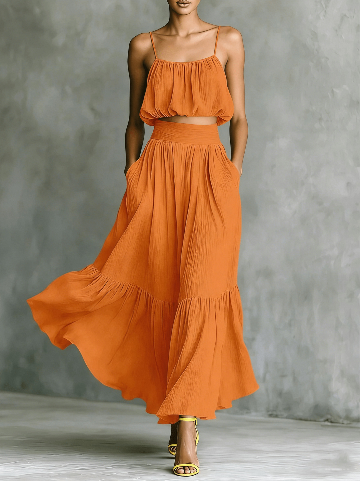 Women's Open-Back Cami Top and Long Skirt Two-Piece Set