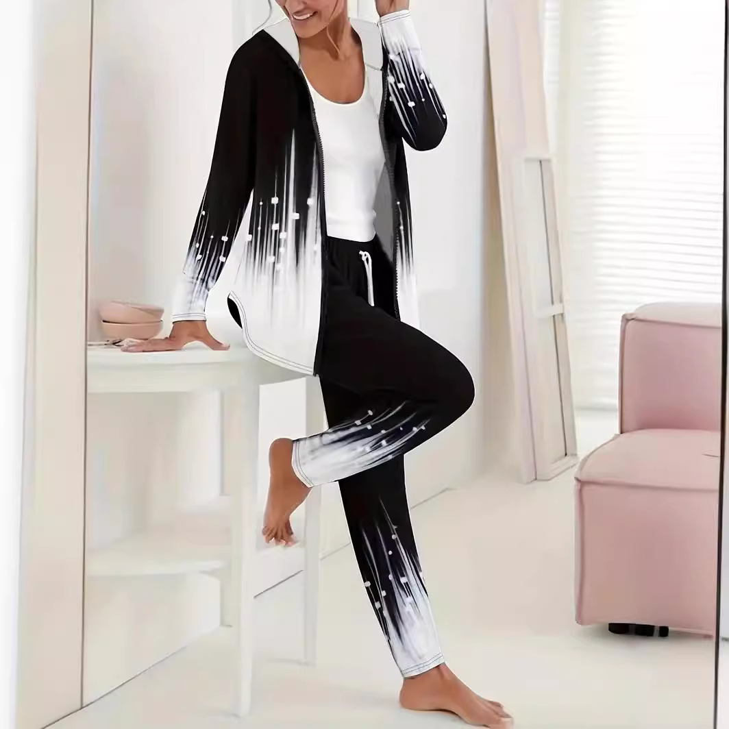 Women's 3D Digital Print Hooded Top and Pants Set Casual Streetwear