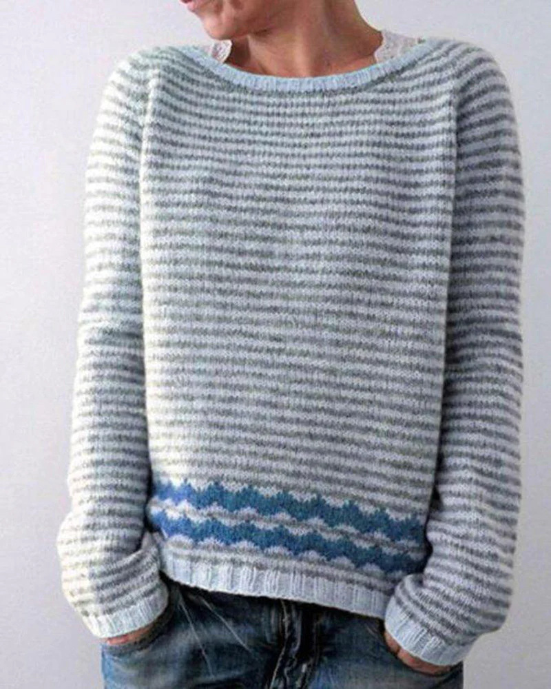 Women's Color-Block Crewneck Loose Knit Pullover Sweater