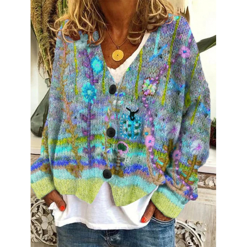 Christmas Abstract Print Casual Cloak Cardigan
