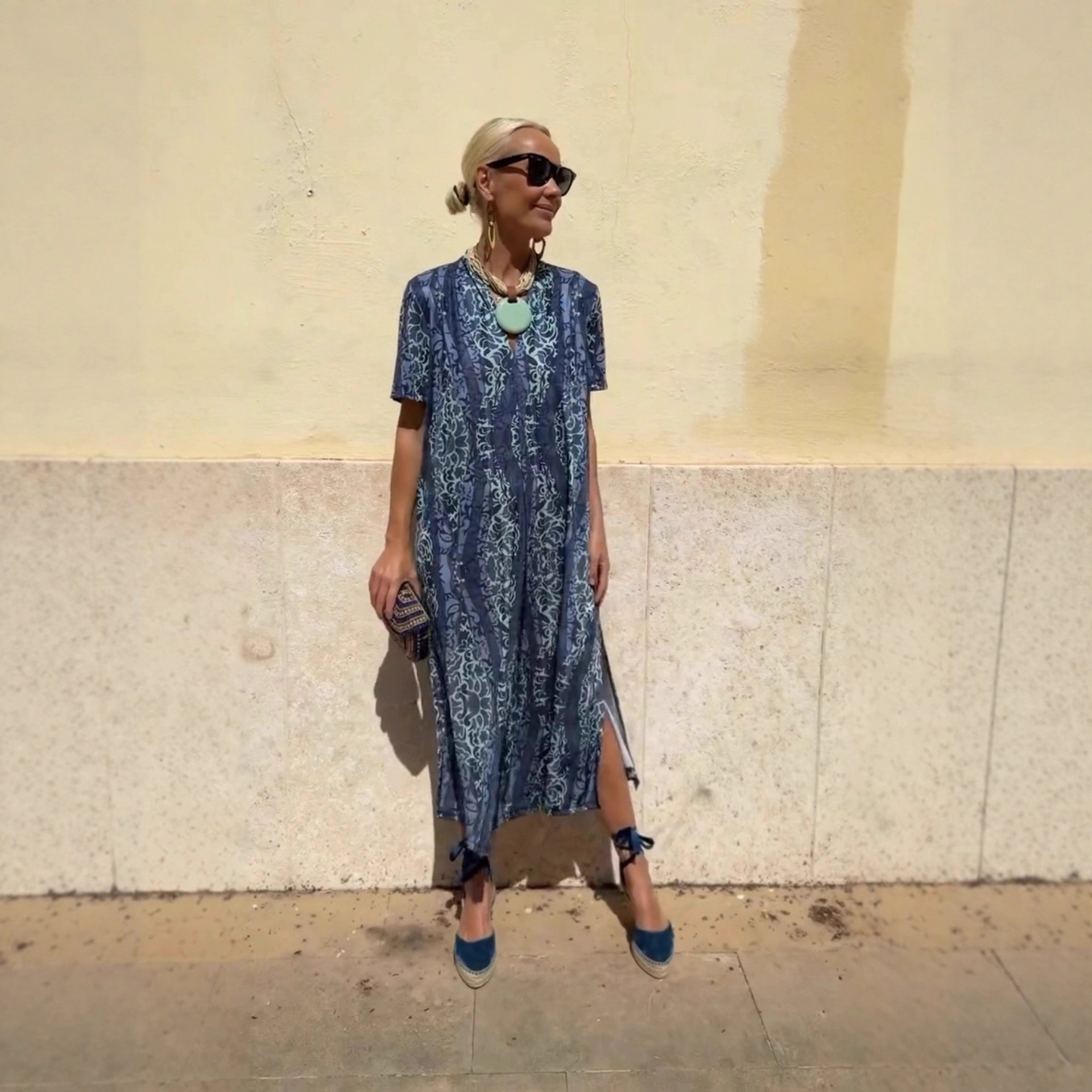 Women's Summer Floral V-Neck Midi Dress Short Sleeve Loose Waist
