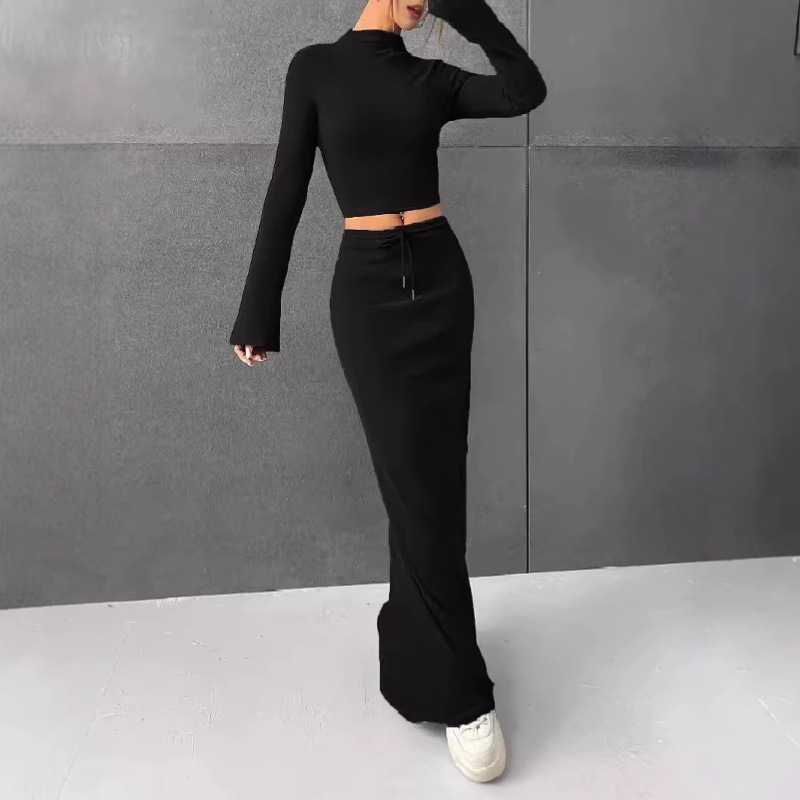 Solid Color Long Sleeve Top and Long Pants Two-Piece Set