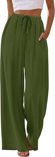 Women's Summer Solid Color Drawstring Wide-Leg Pants