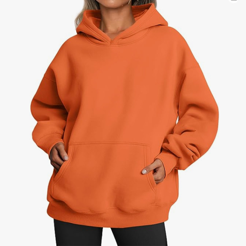 Women's Fleece-Lined Hooded Sweatshirt, Cotton Blend, Loose Fit, Solid Color