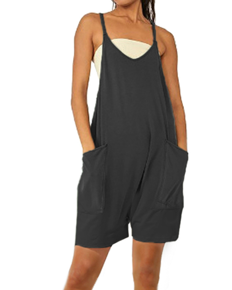 Women's Sleeveless Zip Pocket Romper Shorts Jumpsuit