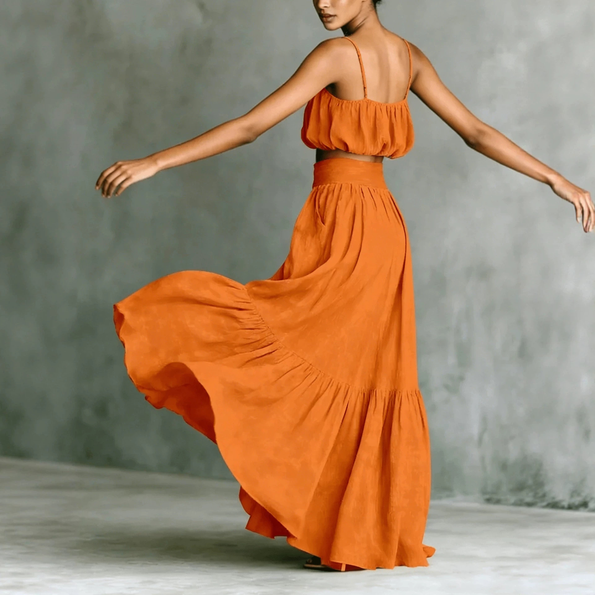 Women's Open-Back Cami Top and Long Skirt Two-Piece Set