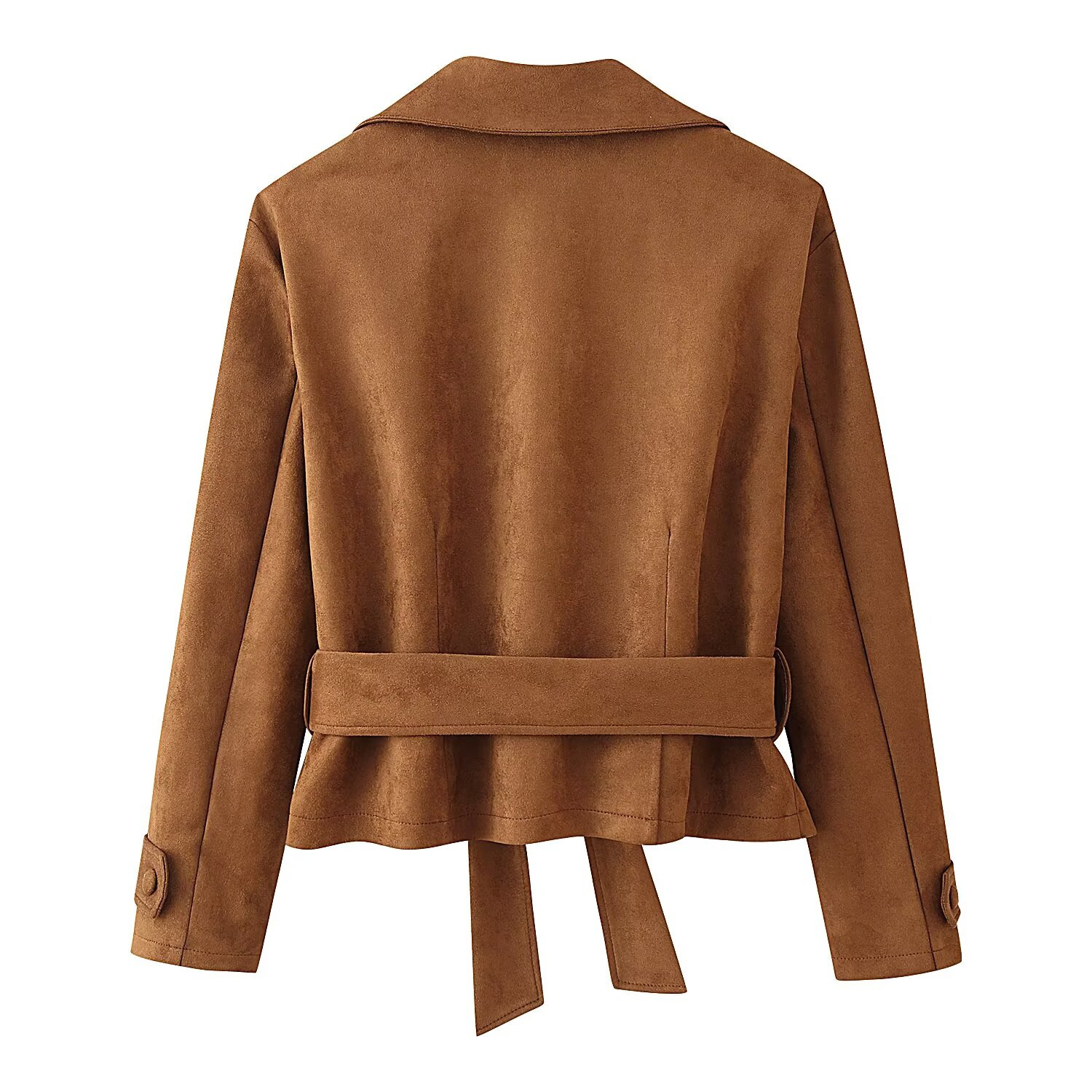 Suede Tie-Front Collared Long-Sleeve Jacket