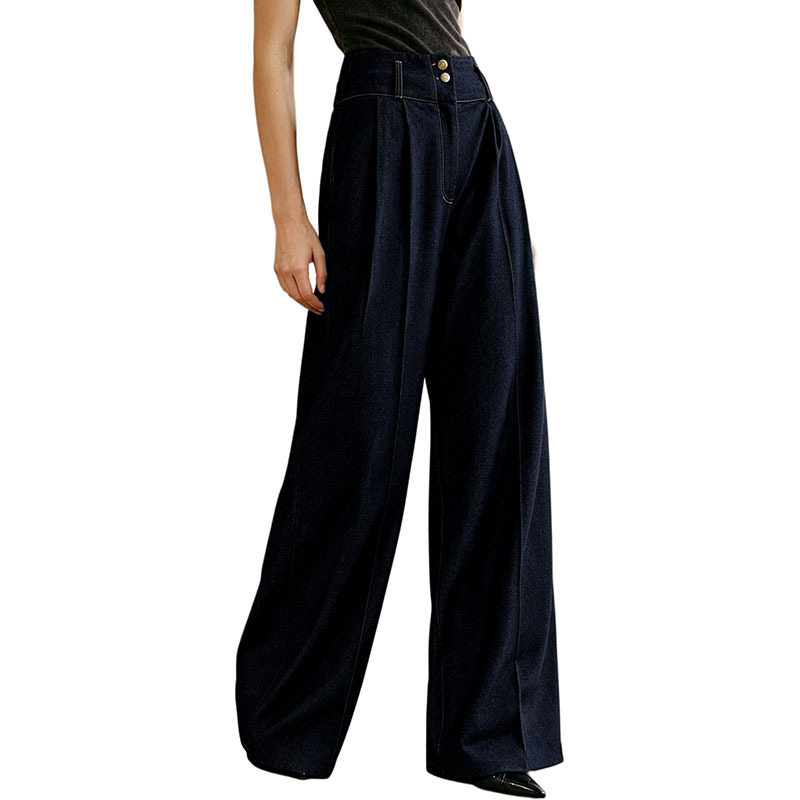 Raw Color Retro High-Waist Wide-Leg Straight Jeans for Women
