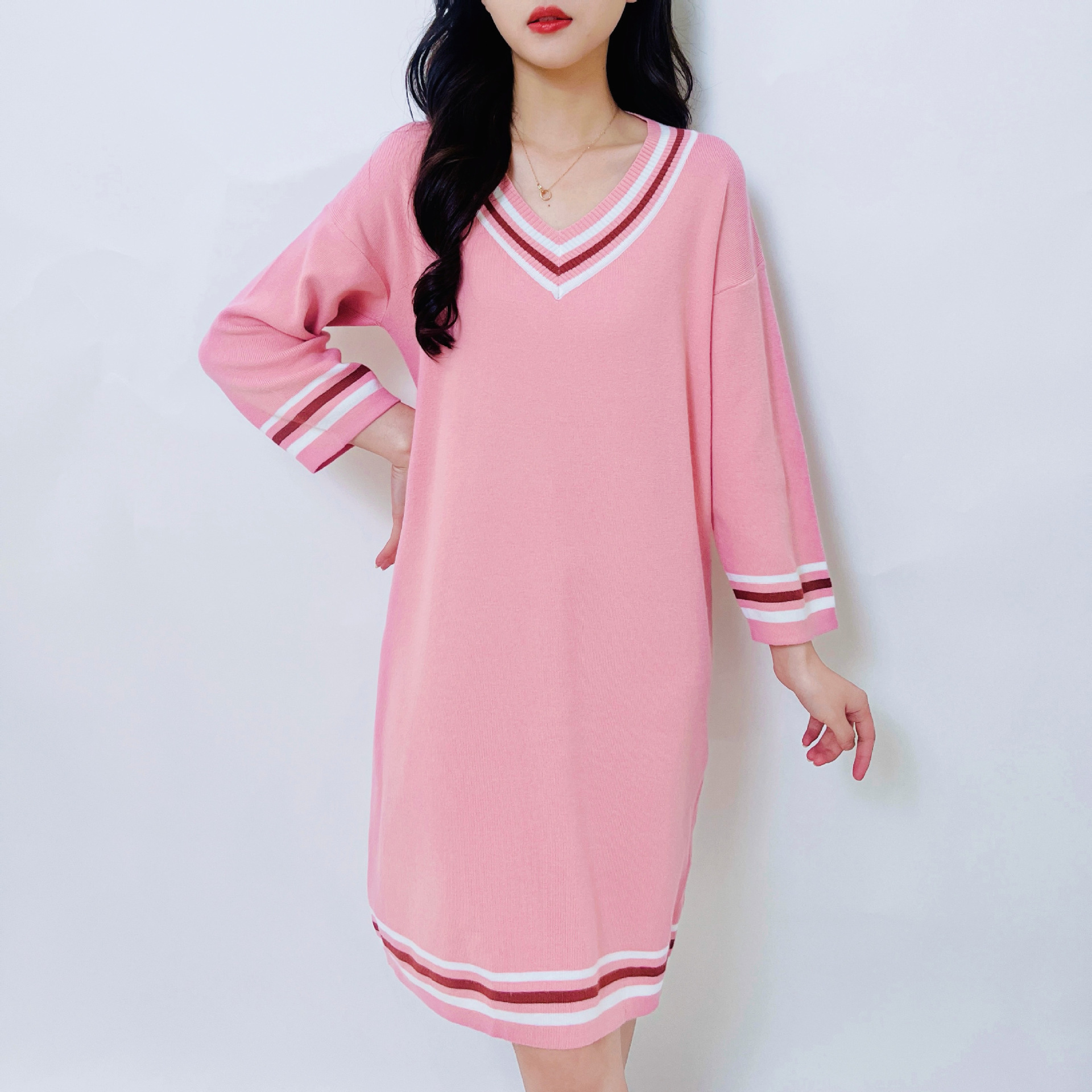 Women's Cropped High-Waist Colorblock V-Neck Knit Short-Sleeve Top