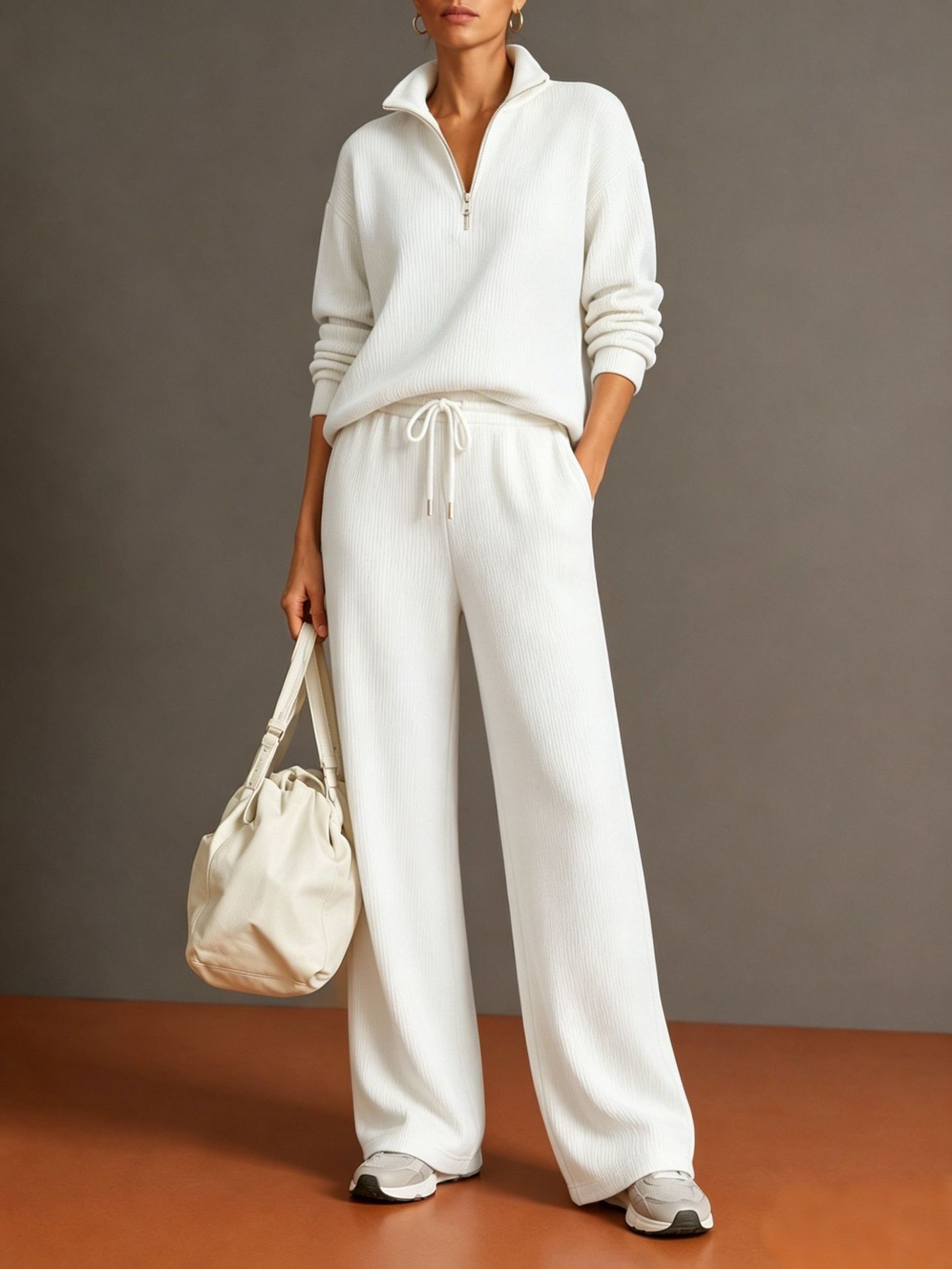 2026 Amazon Cross-Border New Fall/Winter Women's Tracksuit Half-Turtleneck Zip Hoodie Wide-Leg Pants Set for Women