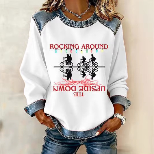 Women's Heart Polka Dot Letter Print Crewneck Sweatshirt