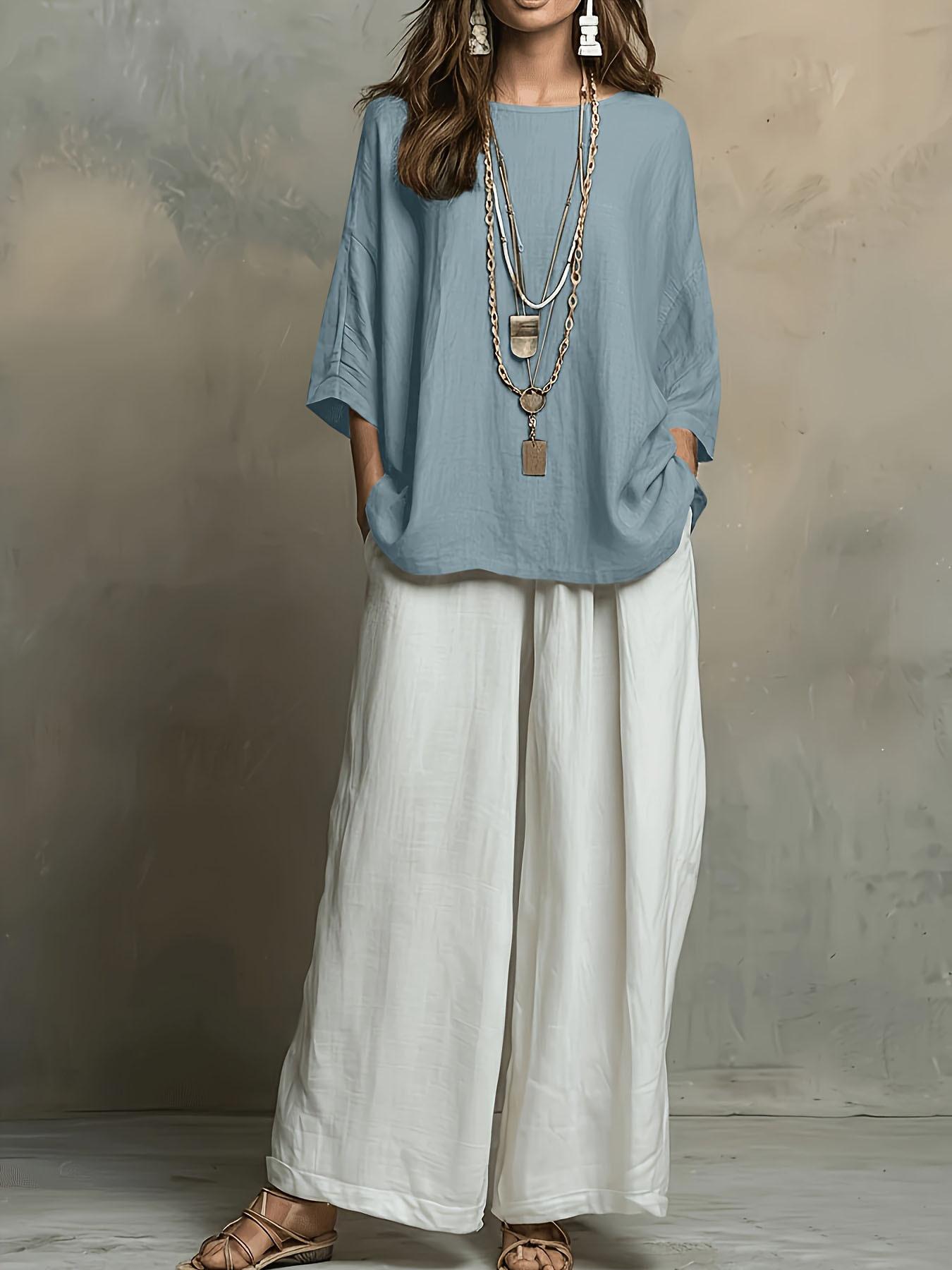 Boho Color-Block Loose Casual Vacation Two-Piece Set for Women