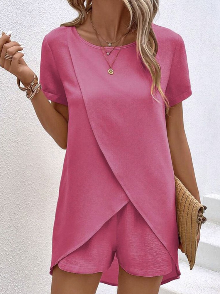 Women's Asymmetric Top and Shorts Two-Piece Casual Set