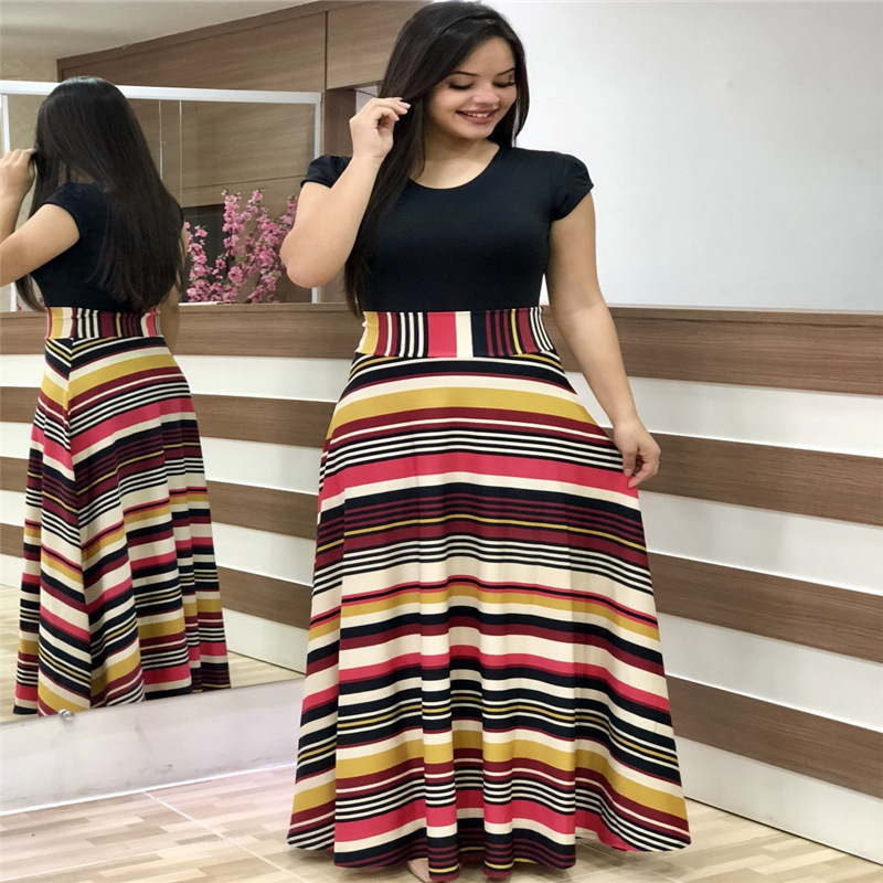 Floral Print Color-Block Short-Sleeve Plus-Size Dress