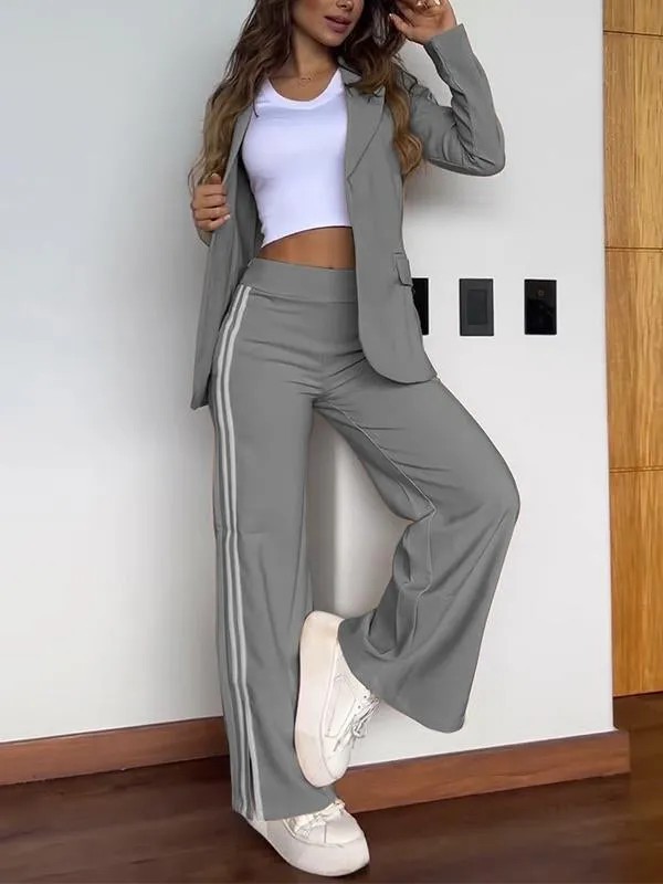 Women's Casual Lapel Blazer & Wide-Leg Pants Two-Piece Set