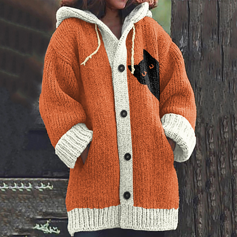 Women's Vintage Animal Print Hooded Button Cardigan