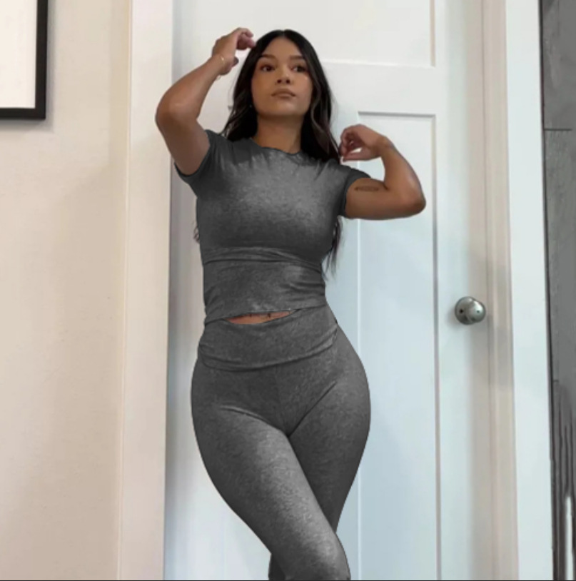 Women's Low-Rise Flare Pants Set Casual Slimming Solid Color