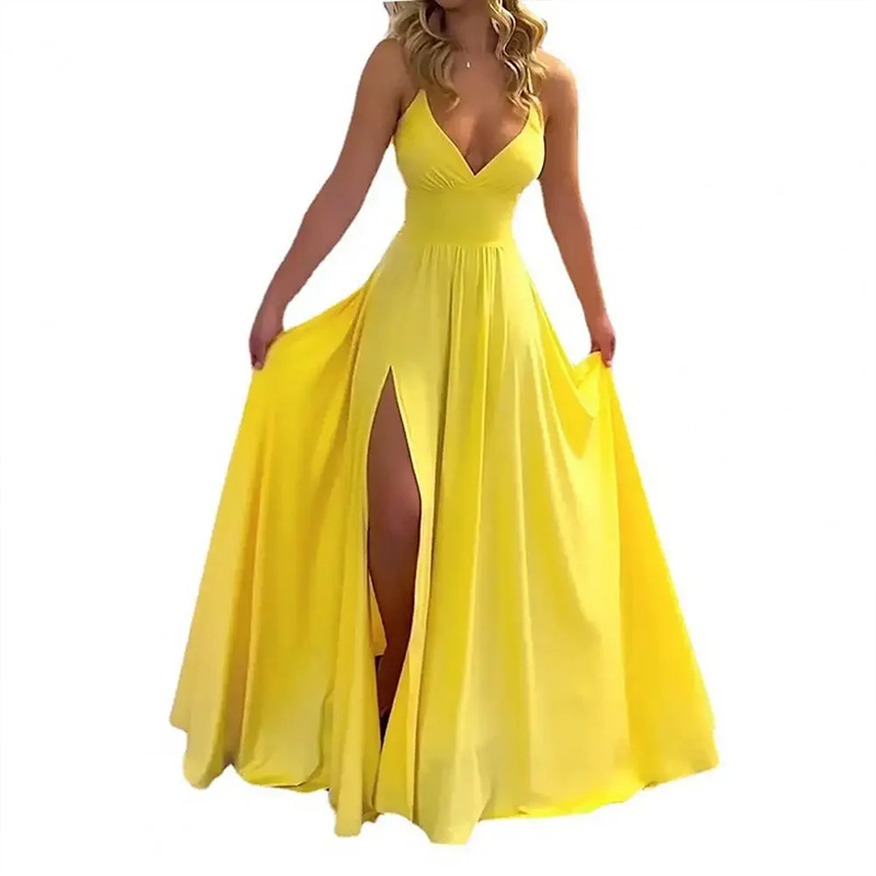 Elegant Solid Color Split Cami Long Dress