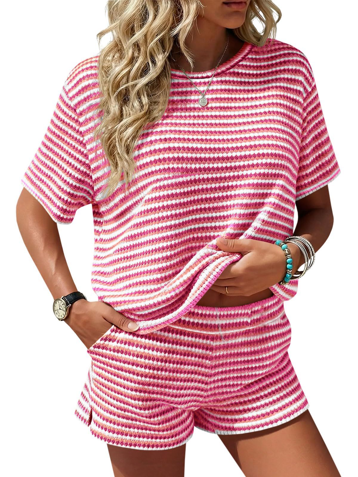 Women's Summer Short Sleeve Split Shorts Set
