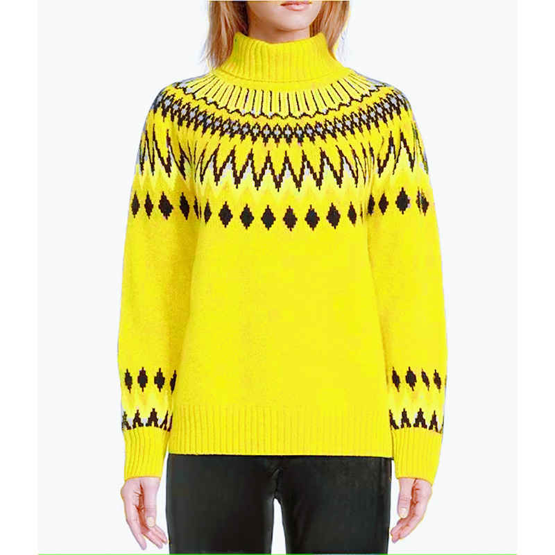 Women's Half Turtleneck Colorblock Slim Fit Knit Sweater
