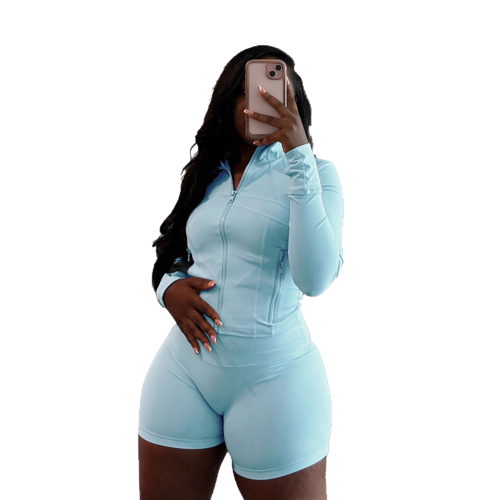 Women's Sexy Slim Fit Long Sleeve Top and Shorts Two-Piece Set