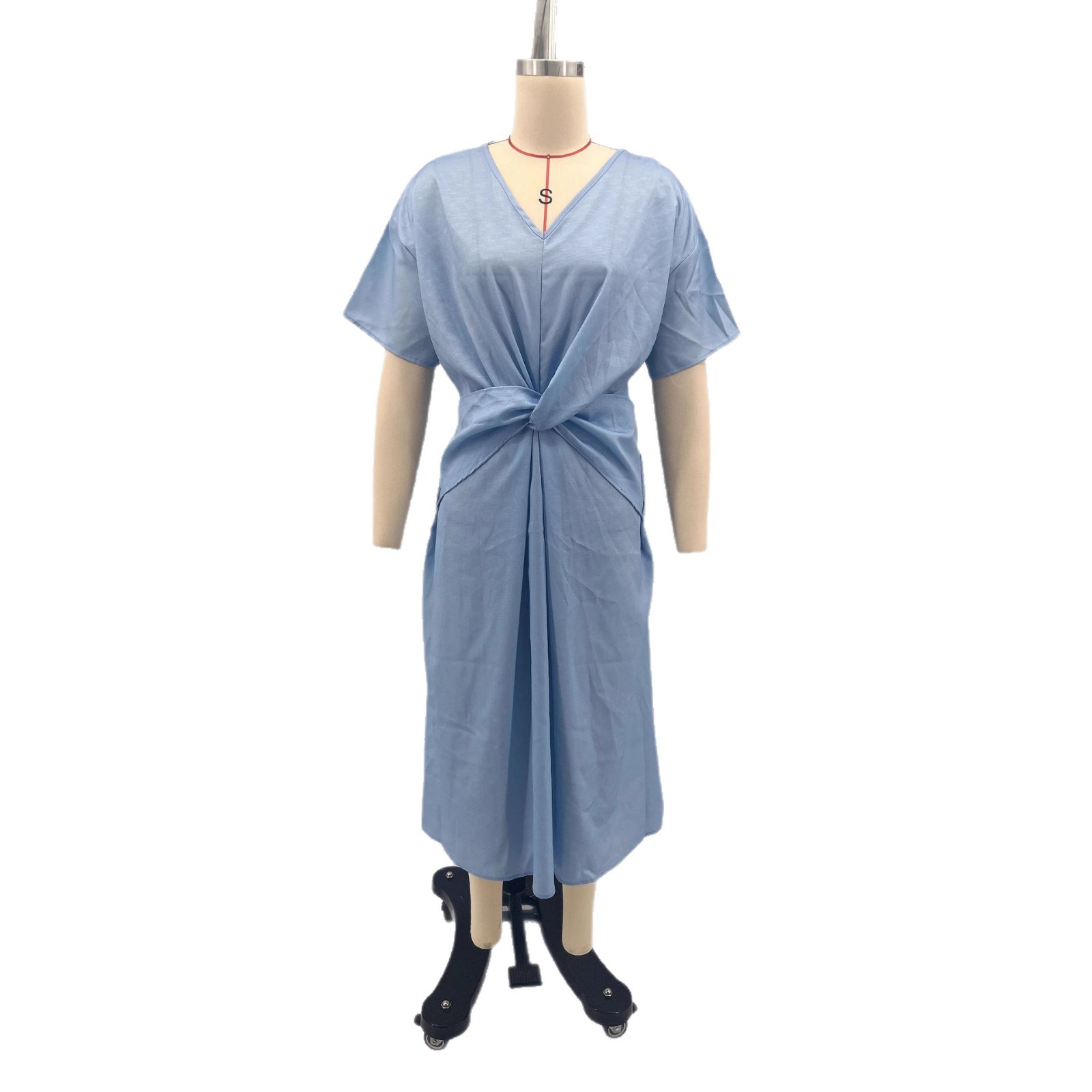 Bohemian Solid Color V-Neck Short Sleeve Long Dress