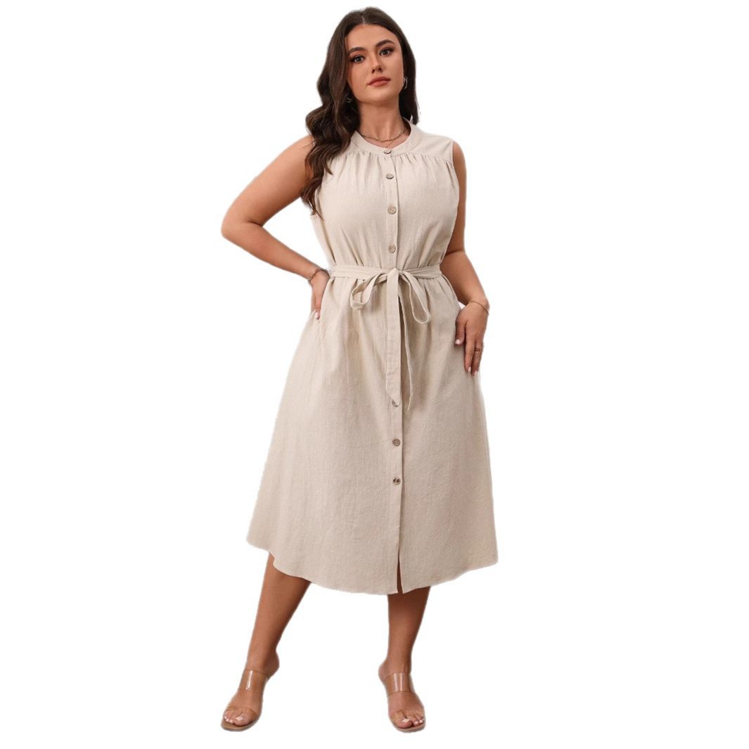 Women's Sleeveless Button-Front Slim Fit Midi Dress