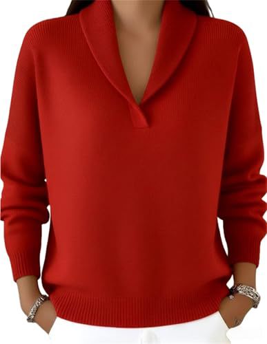 Women's Solid Print V-Neck Long-Sleeve Pullover Sweatshirt
