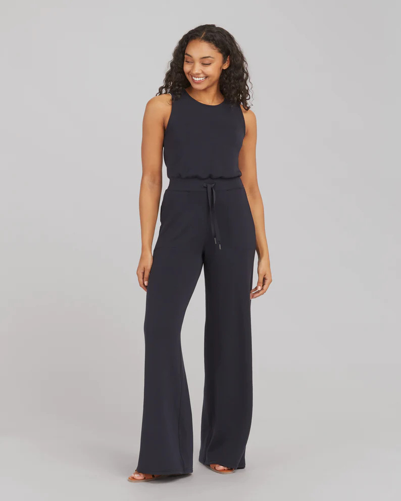 Women's Solid Color Sleeveless Tie-Waist Jumpsuit with Pockets