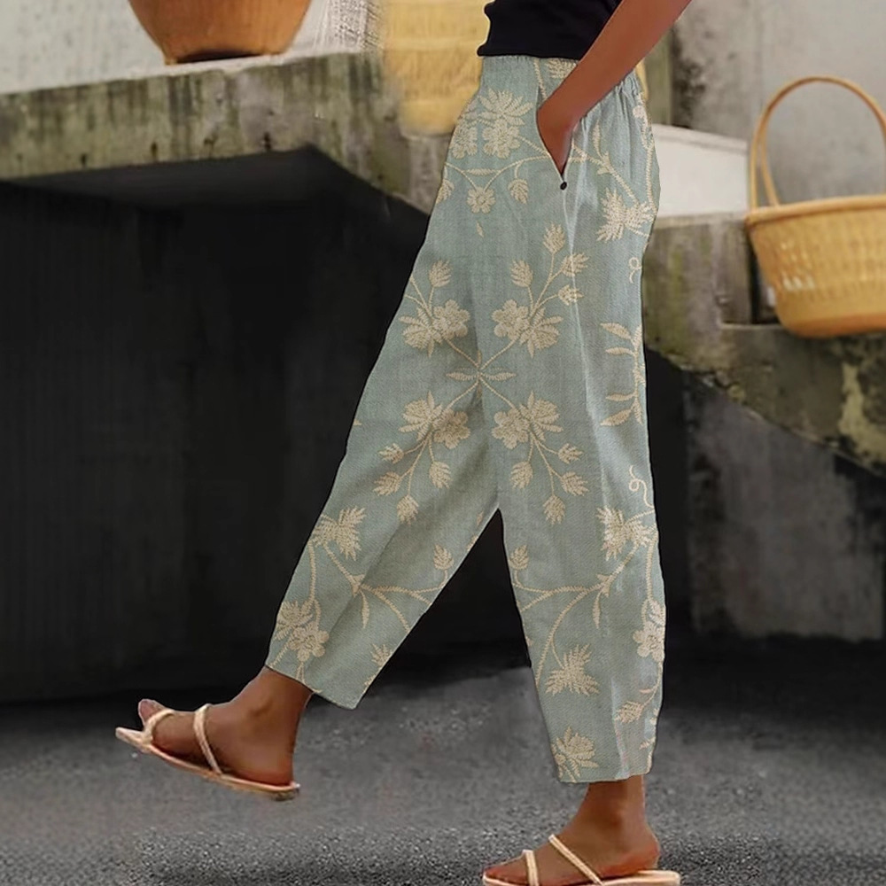 Women's Floral Print Straight-Leg Casual Pants Light Color